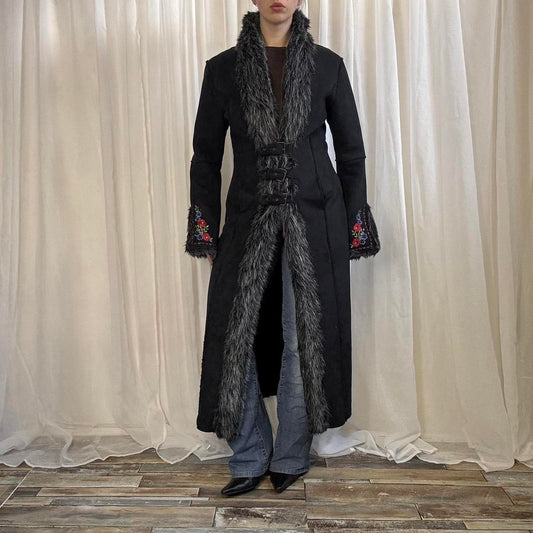 Y2K Morgan de Toi penny lane style coat black longline faux suede