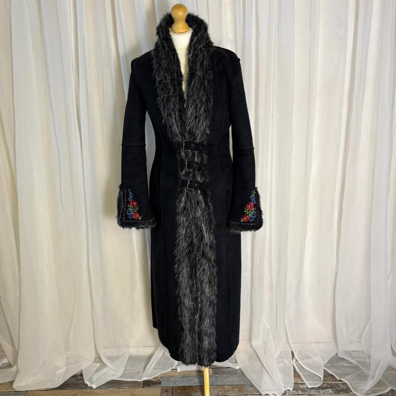 Y2K Morgan de Toi penny lane style coat black longline faux suede