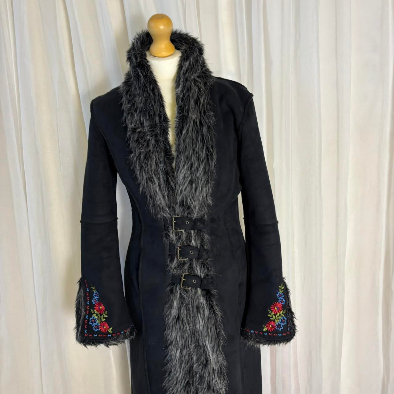 Y2K Morgan de Toi penny lane style coat black longline faux suede